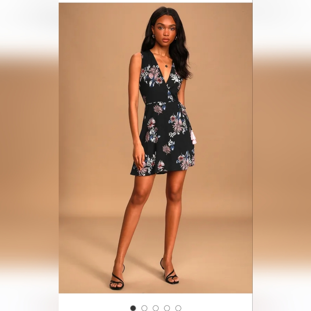 Lulus Midnight Flower Black Floral Print Wrap Dress